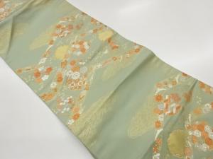 変わり横段に雪輪・草花・古典柄模様織出し名古屋帯